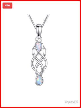 925 Sterling Silver Celtic Knot Opal Pendant Necklace 18+2 Inch
